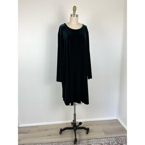 Vintage 90s Y2K Green Velvet Long Sleeved Dress 2X Plus Size Stretchy Scoop Neck